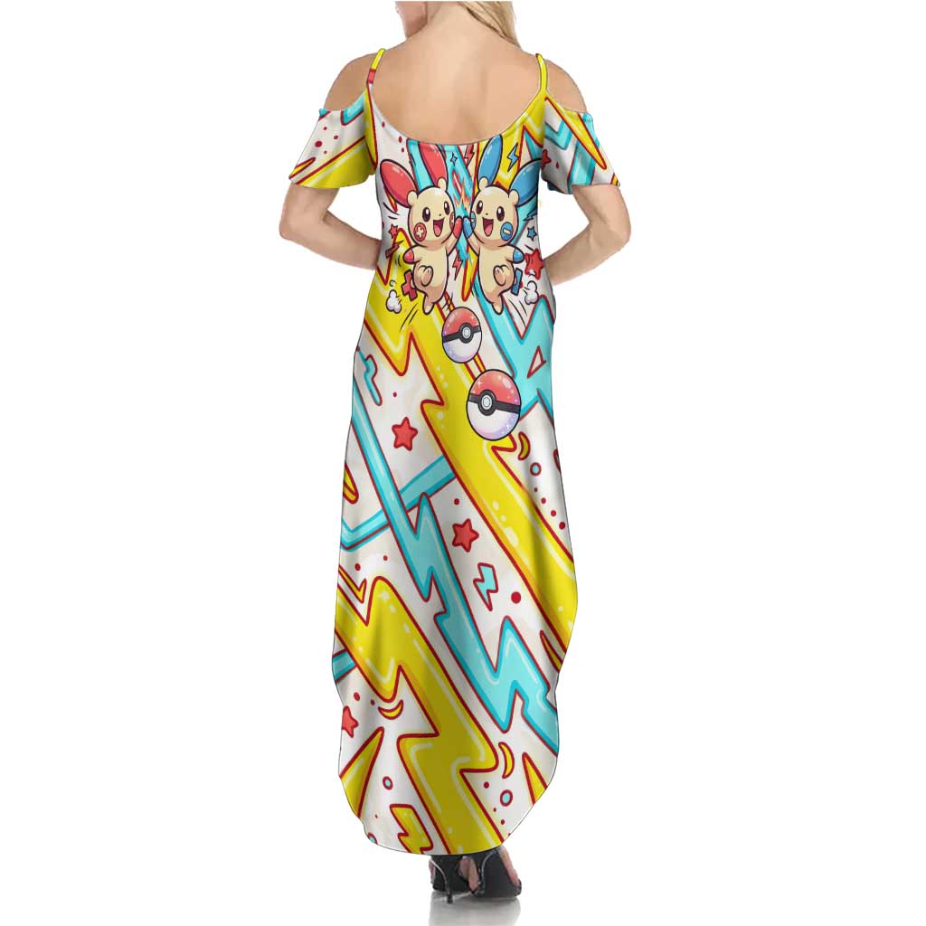 Plusle & Minun Summer Maxi Dress Colorful Kawaii Lightning Pop Art