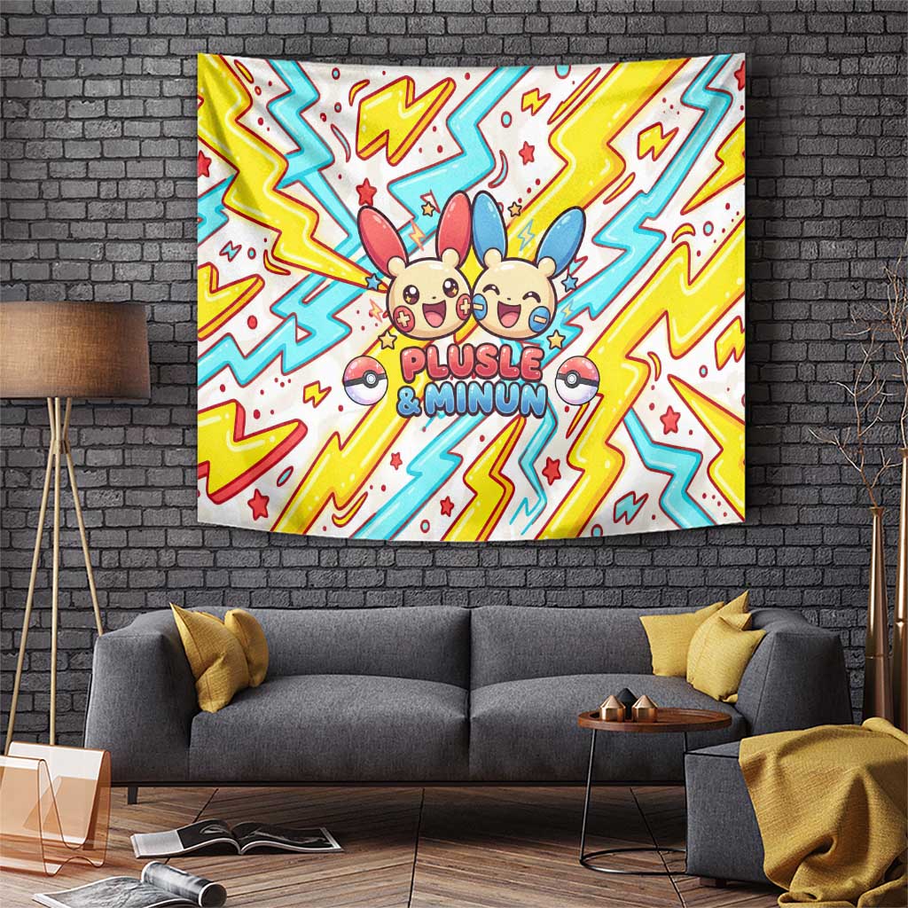 Plusle & Minun Tapestry Colorful Kawaii Lightning Pop Art