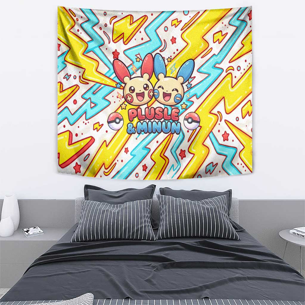 Plusle & Minun Tapestry Colorful Kawaii Lightning Pop Art