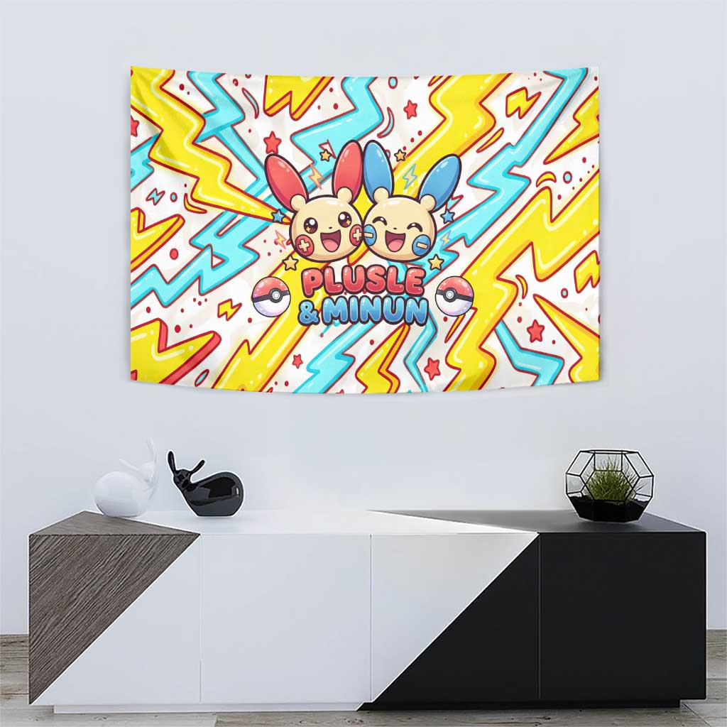 Plusle & Minun Tapestry Colorful Kawaii Lightning Pop Art