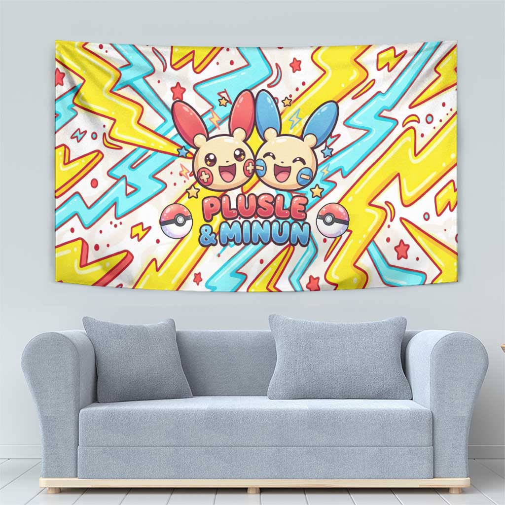 Plusle & Minun Tapestry Colorful Kawaii Lightning Pop Art