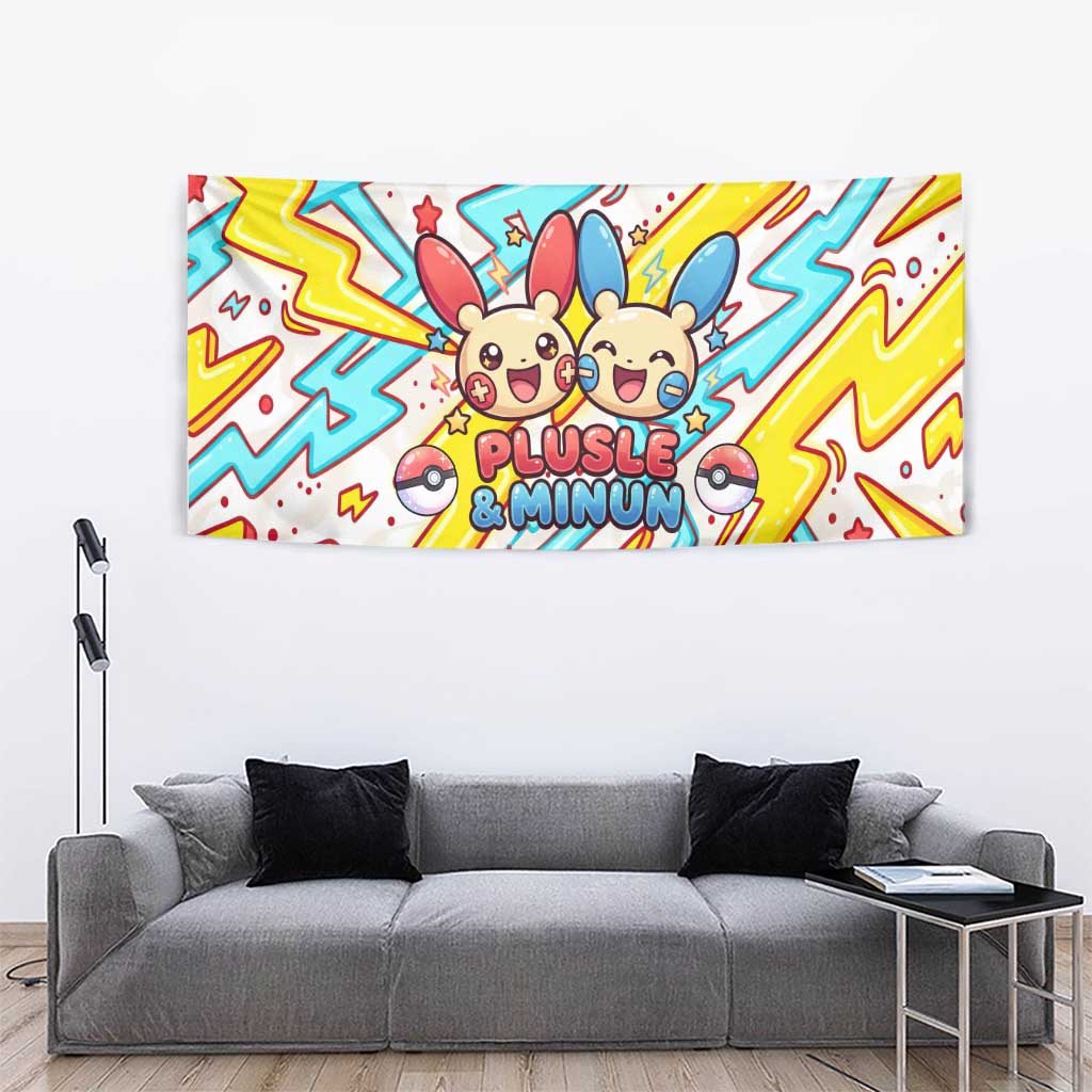Plusle & Minun Tapestry Colorful Kawaii Lightning Pop Art