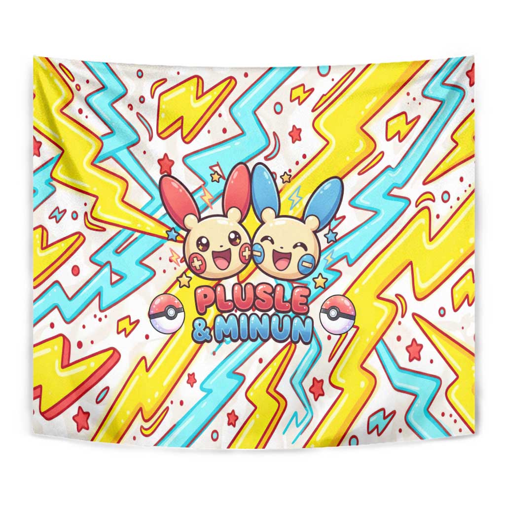 Plusle & Minun Tapestry Colorful Kawaii Lightning Pop Art