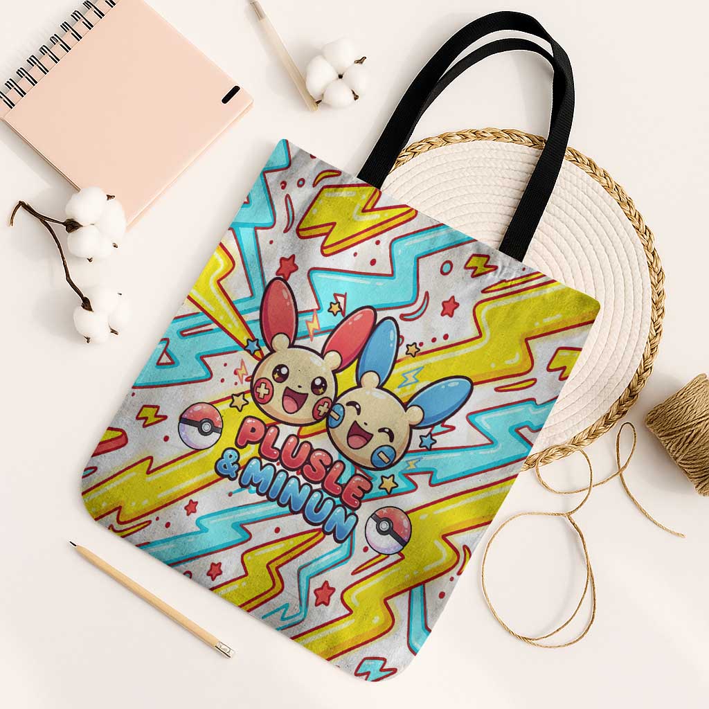 Plusle & Minun Tote Bag Colorful Kawaii Lightning Pop Art