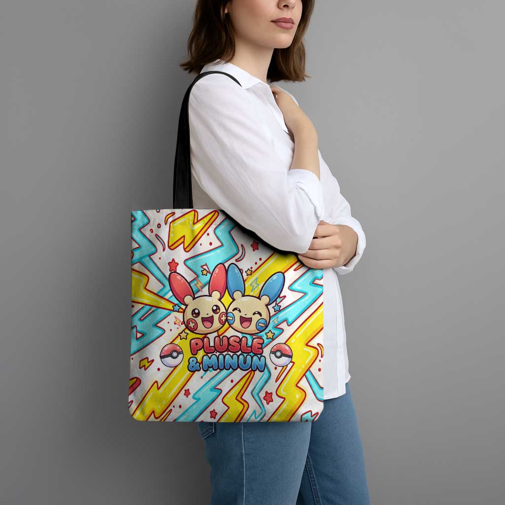 Plusle & Minun Tote Bag Colorful Kawaii Lightning Pop Art