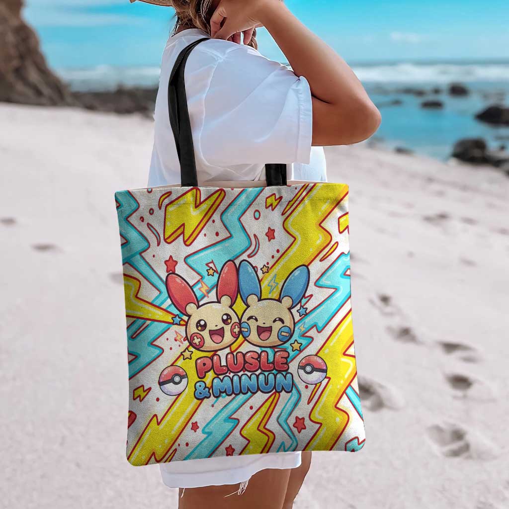 Plusle & Minun Tote Bag Colorful Kawaii Lightning Pop Art