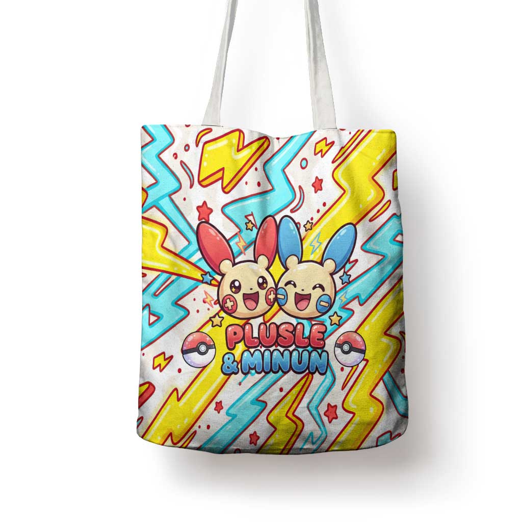 Plusle & Minun Tote Bag Colorful Kawaii Lightning Pop Art