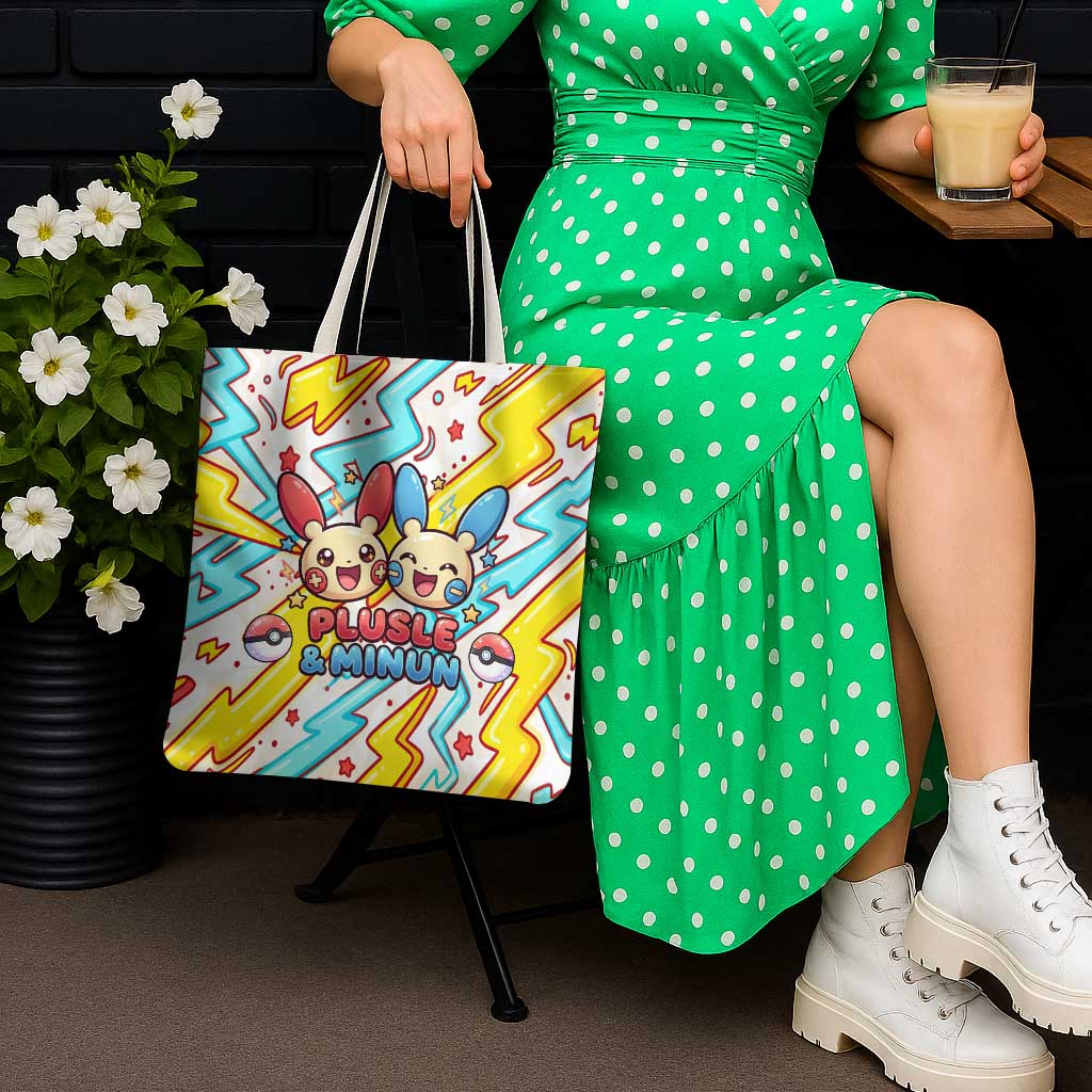 Plusle & Minun Tote Bag Colorful Kawaii Lightning Pop Art