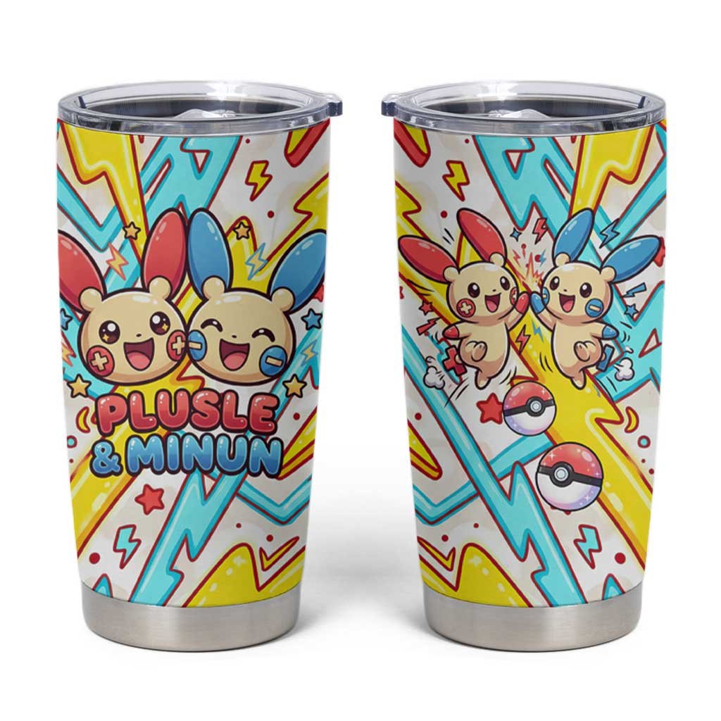 Plusle & Minun Tumbler Cup Colorful Kawaii Lightning Pop Art