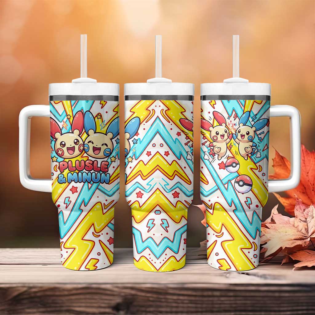 Plusle & Minun Tumbler With Handle Colorful Kawaii Lightning Pop Art