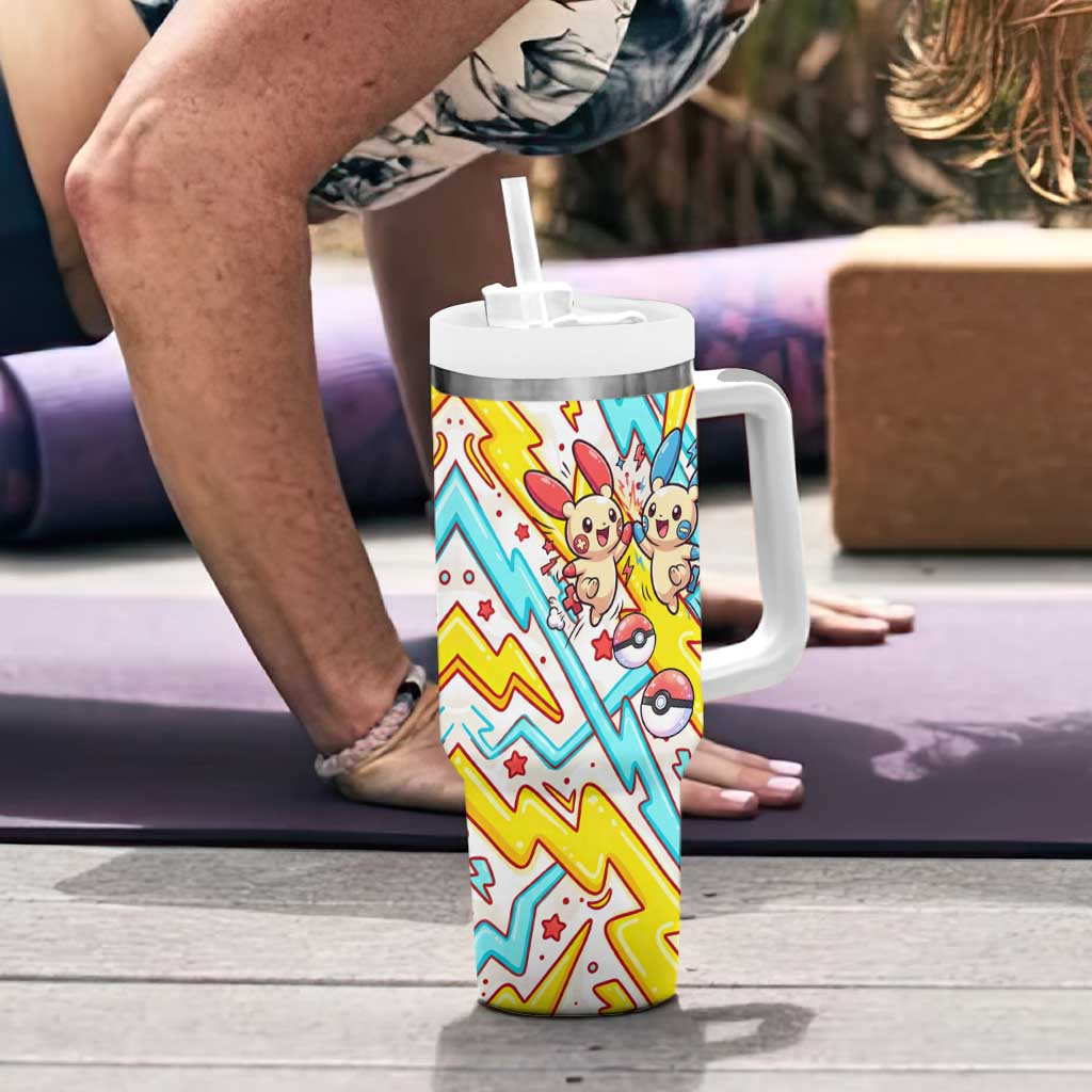 Plusle & Minun Tumbler With Handle Colorful Kawaii Lightning Pop Art