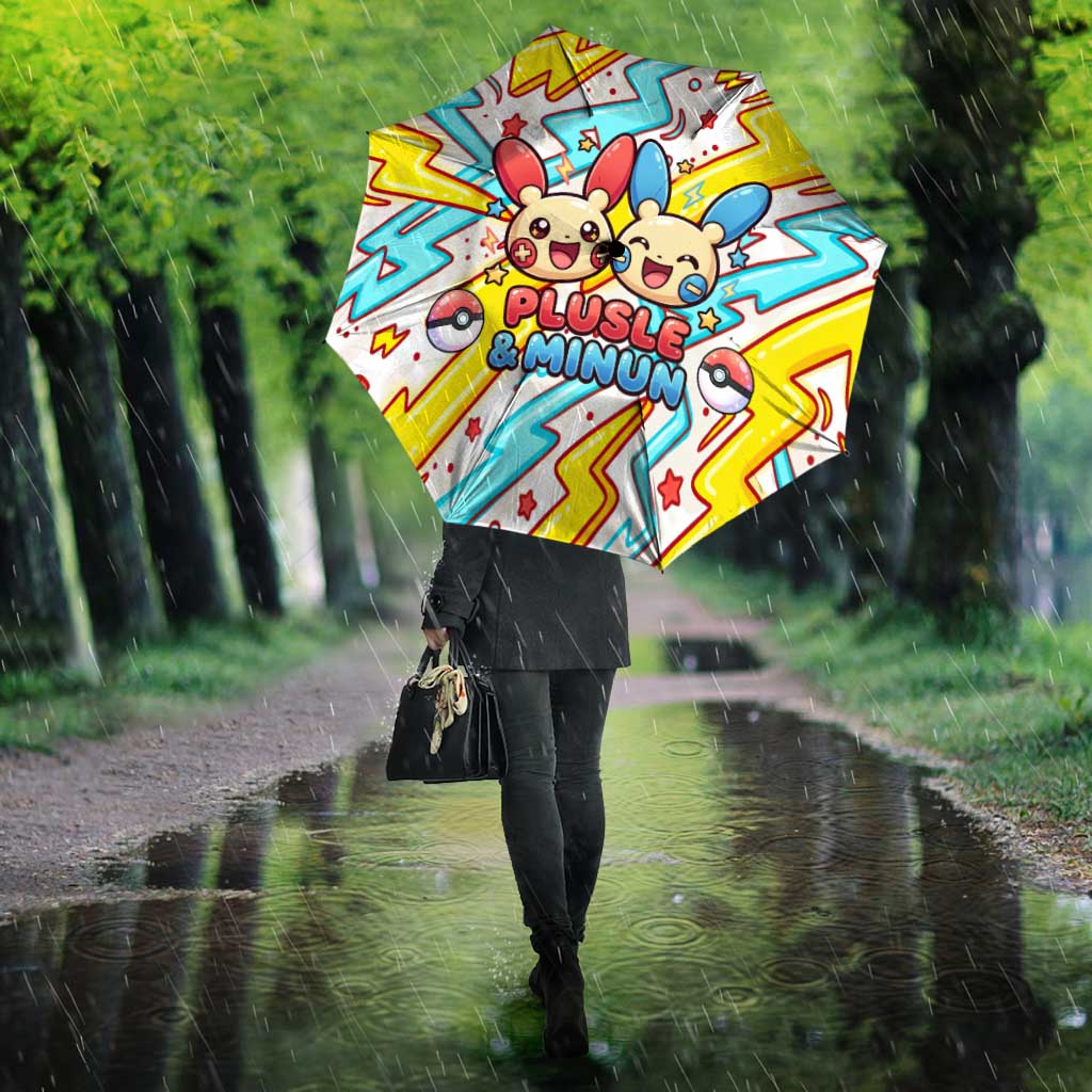 Plusle & Minun Umbrella Colorful Kawaii Lightning Pop Art