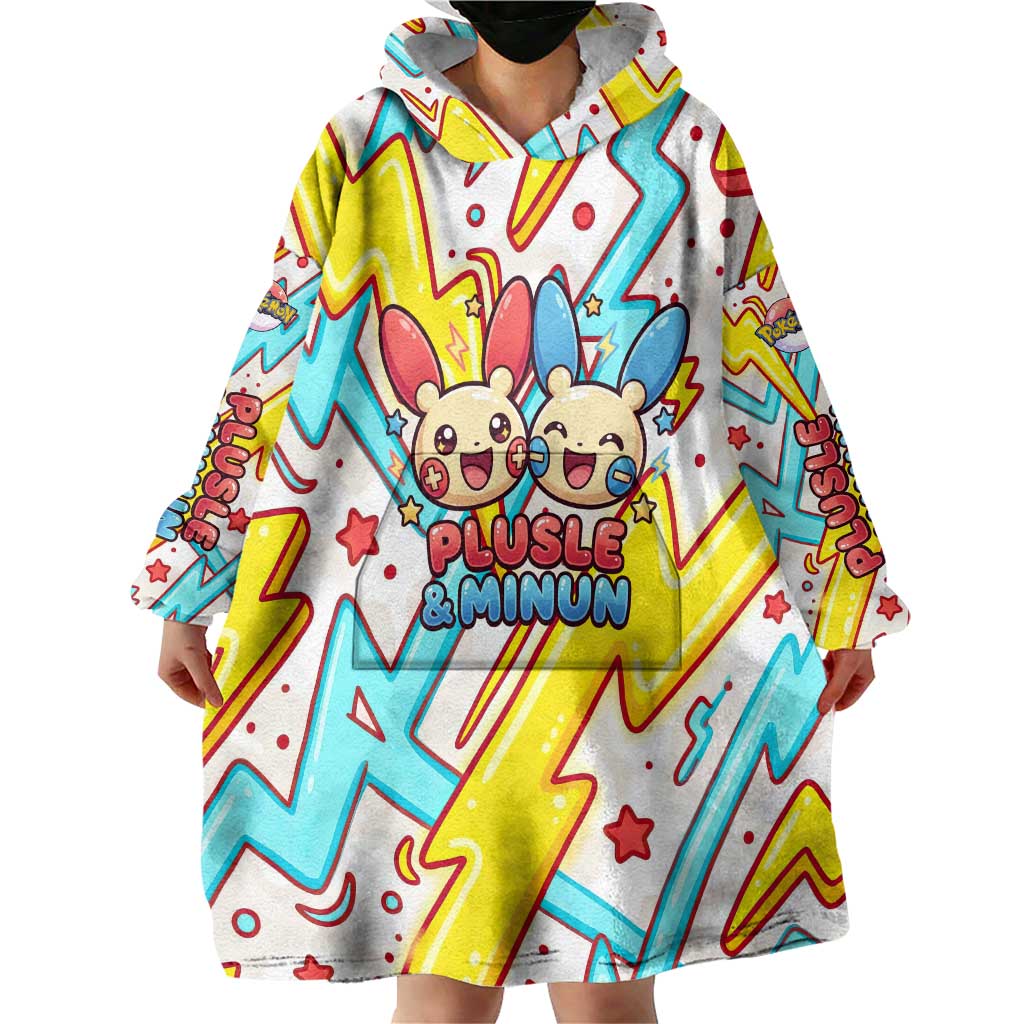 Plusle & Minun Wearable Blanket Hoodie Colorful Kawaii Lightning Pop Art