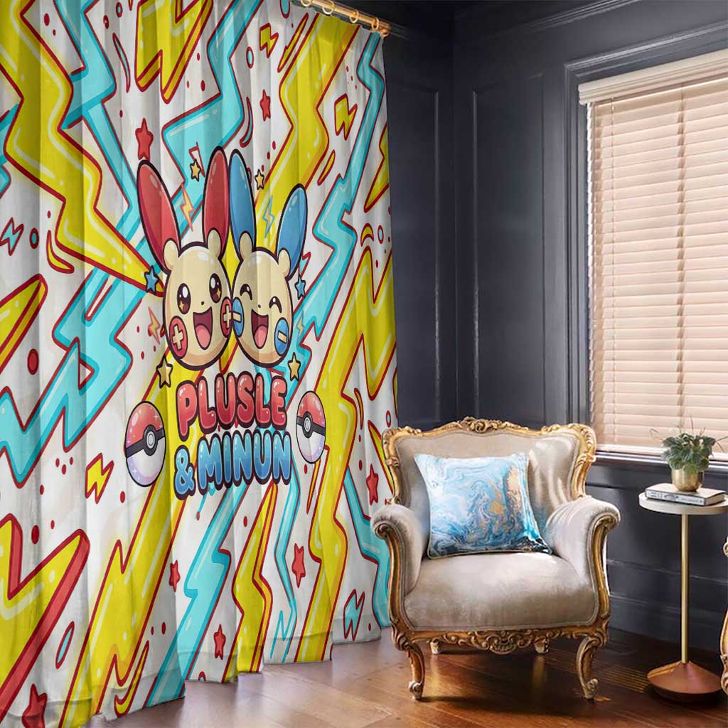 Plusle & Minun Window Curtain Colorful Kawaii Lightning Pop Art
