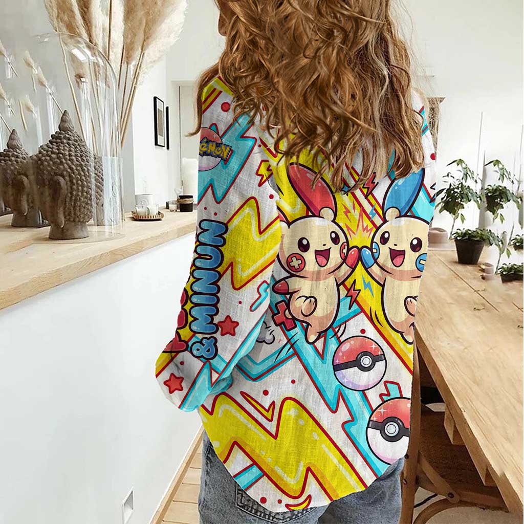 Plusle & Minun Women Casual Shirt Colorful Kawaii Lightning Pop Art