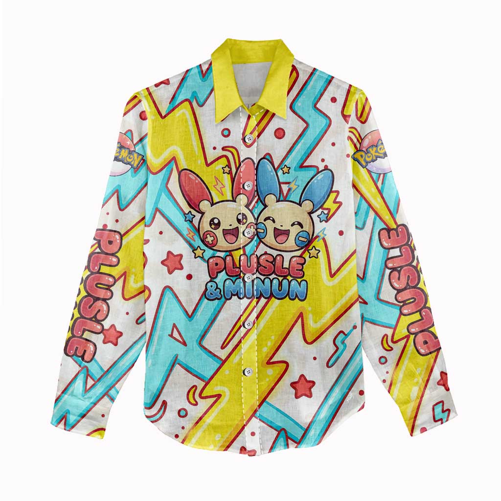 Plusle & Minun Women Casual Shirt Colorful Kawaii Lightning Pop Art