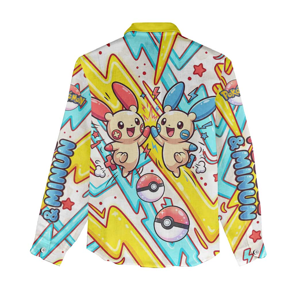 Plusle & Minun Women Casual Shirt Colorful Kawaii Lightning Pop Art