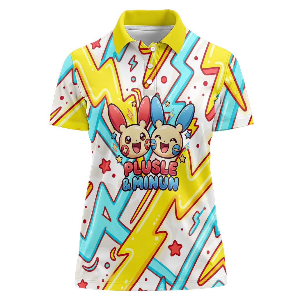 Plusle & Minun Women Polo Shirt Colorful Kawaii Lightning Pop Art