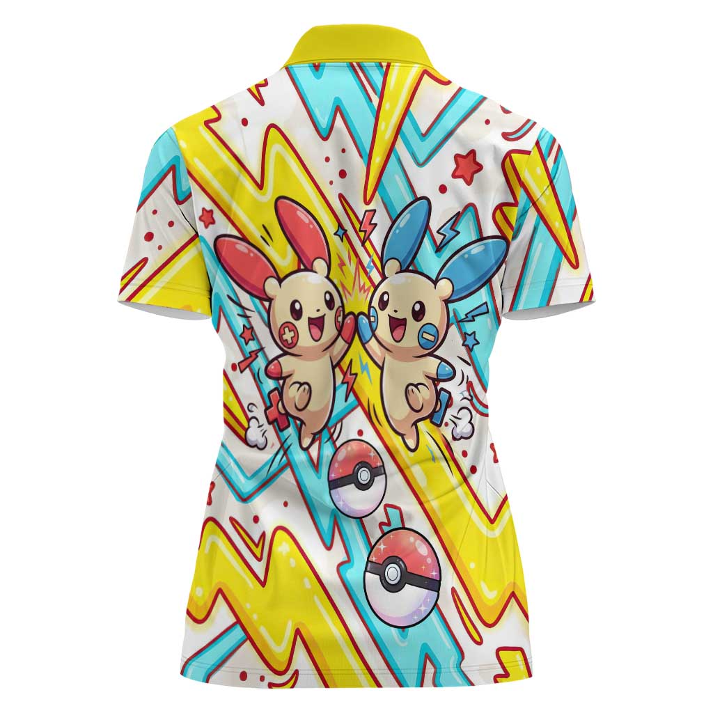 Plusle & Minun Women Polo Shirt Colorful Kawaii Lightning Pop Art