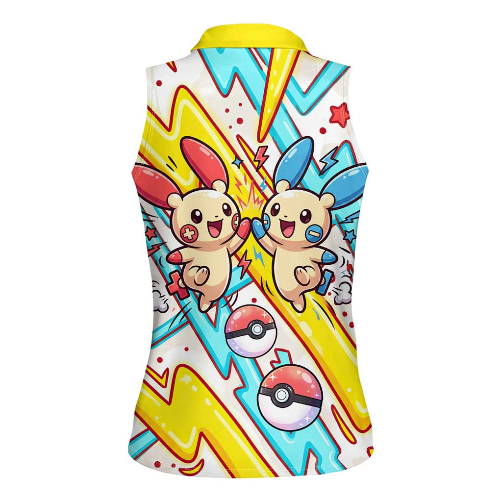 Plusle & Minun Women Sleeveless Polo Shirt Colorful Kawaii Lightning Pop Art