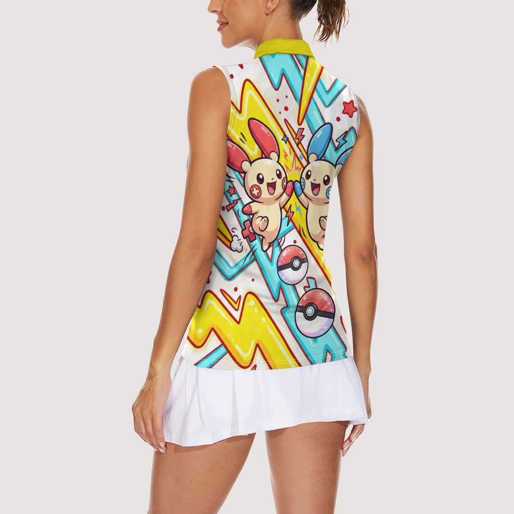 Plusle & Minun Women Sleeveless Polo Shirt Colorful Kawaii Lightning Pop Art