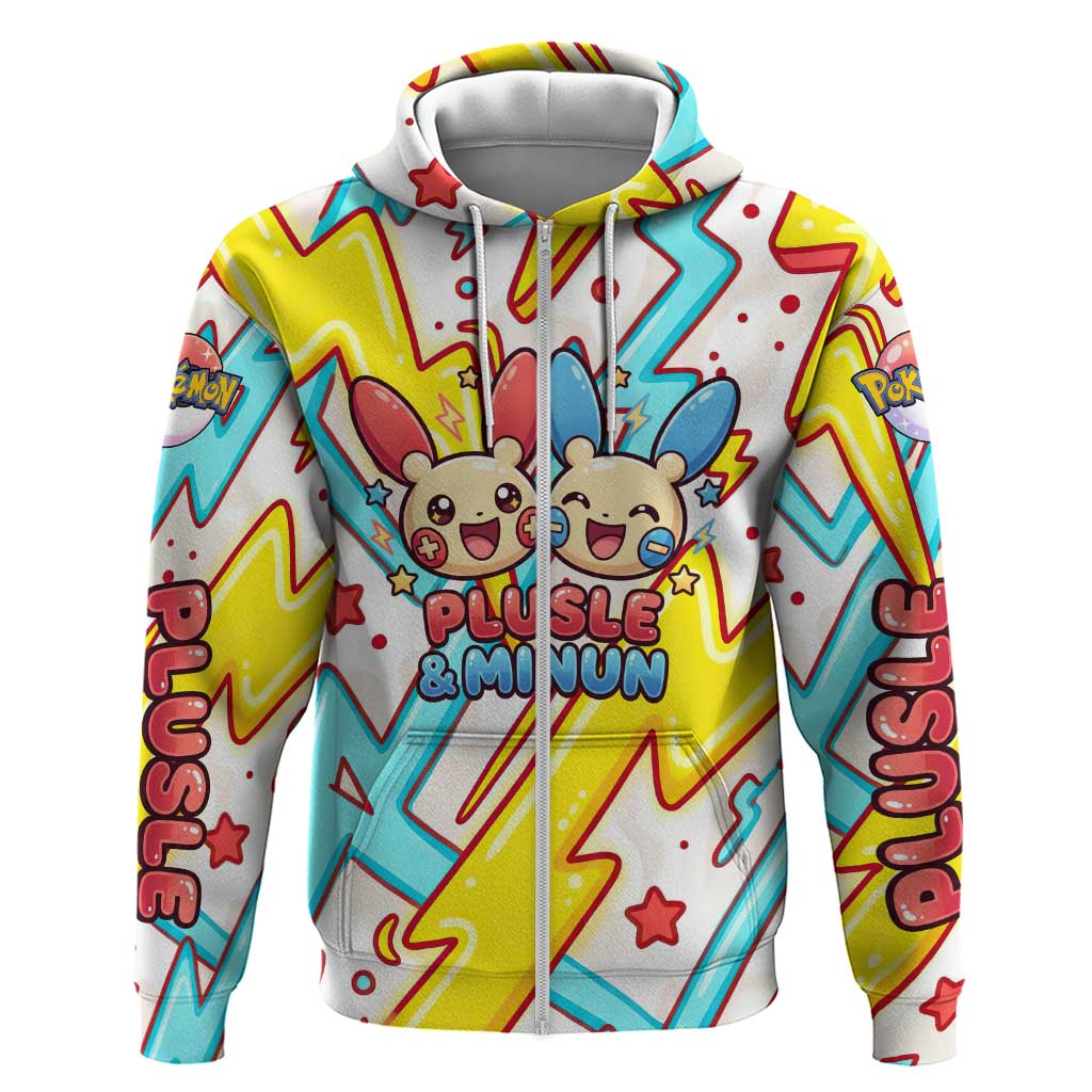 Plusle & Minun Zip Hoodie Colorful Kawaii Lightning Pop Art