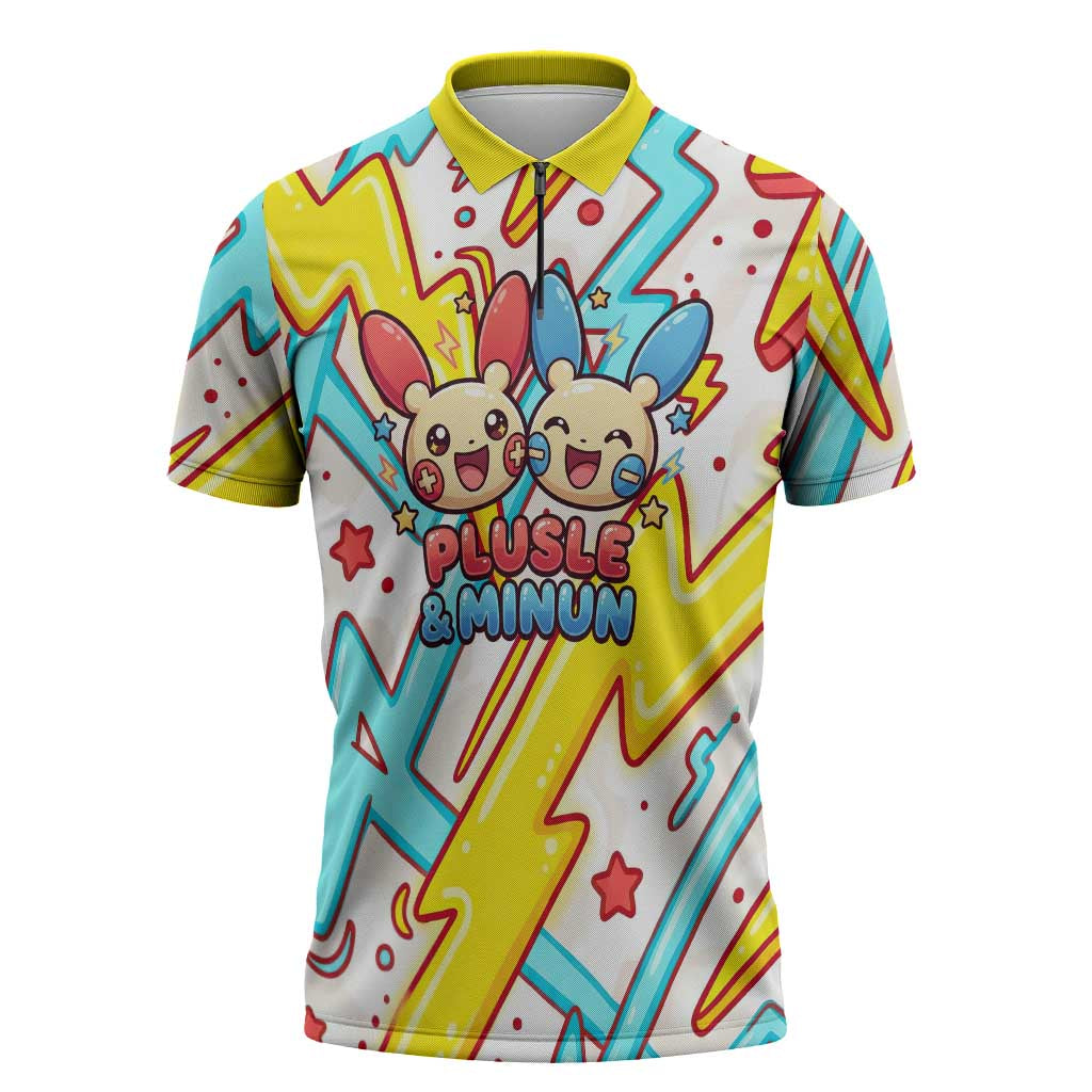 Plusle & Minun Zipper Polo Shirt Colorful Kawaii Lightning Pop Art