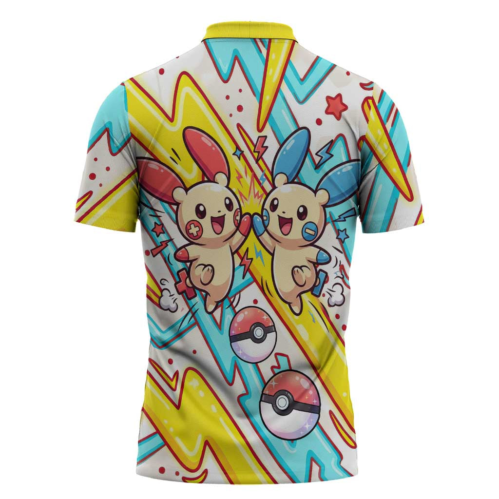 Plusle & Minun Zipper Polo Shirt Colorful Kawaii Lightning Pop Art