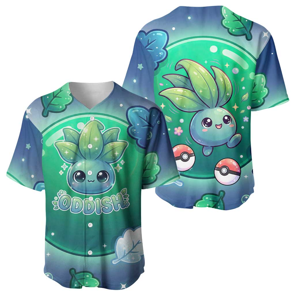 Oddish Baseball Jersey Whimsical Kawaii Botanical Fantasy