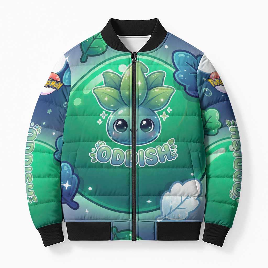 Oddish Bomber Puffer Jacket Whimsical Kawaii Botanical Fantasy
