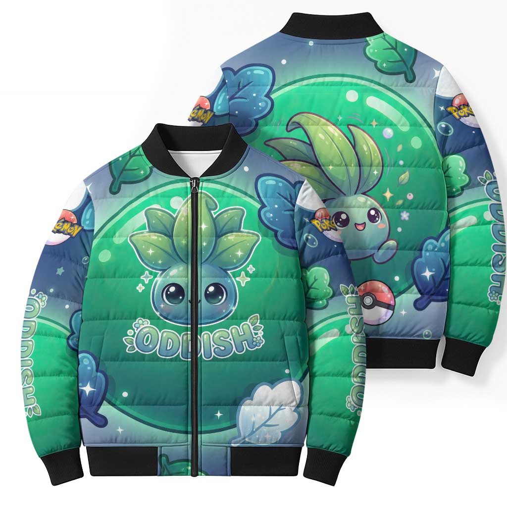 Oddish Bomber Puffer Jacket Whimsical Kawaii Botanical Fantasy