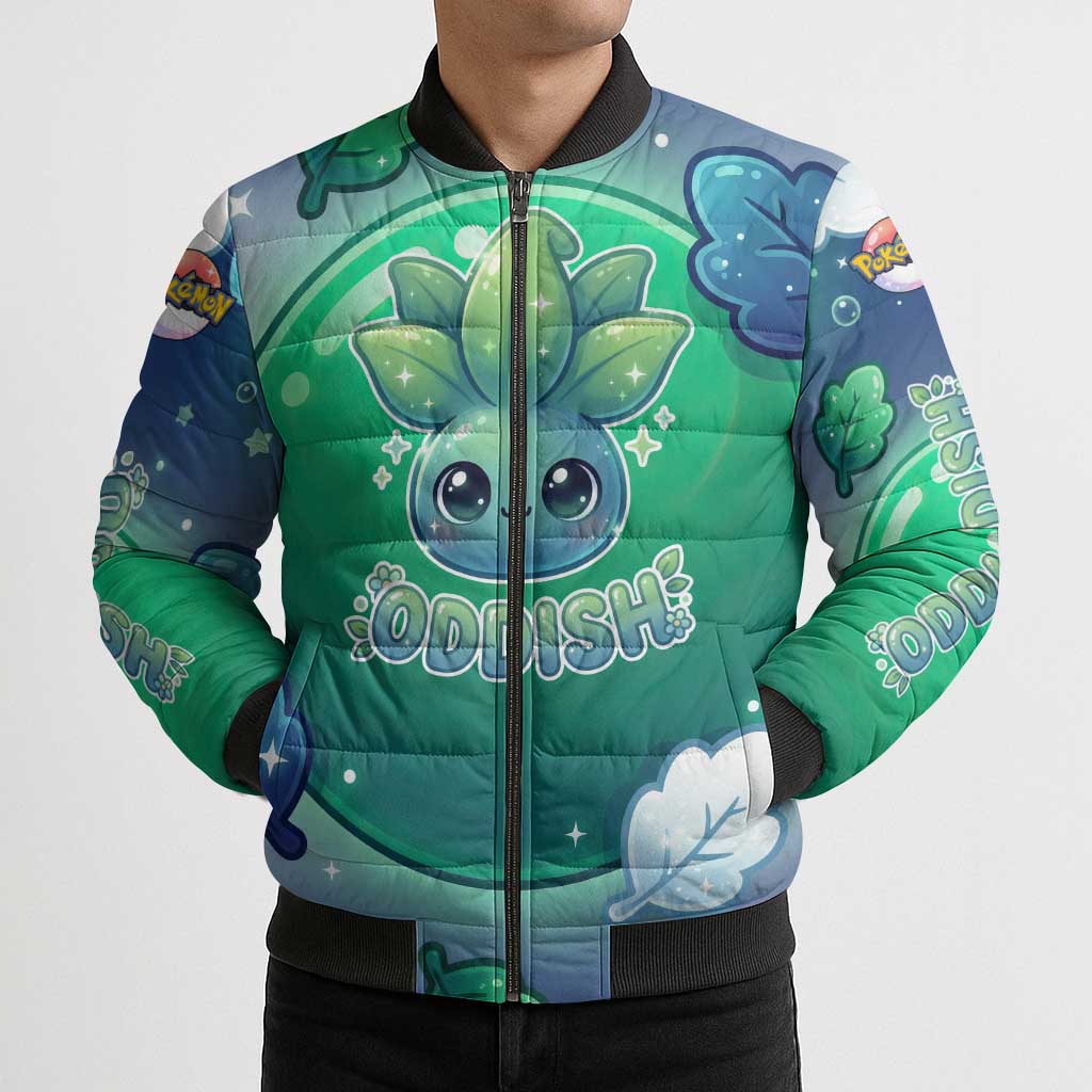 Oddish Bomber Puffer Jacket Whimsical Kawaii Botanical Fantasy