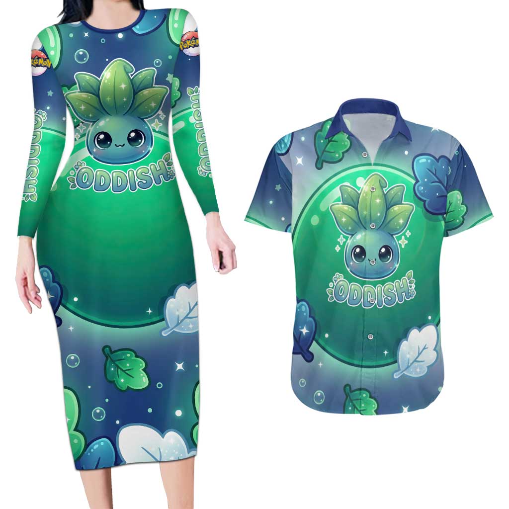 Oddish Couples Matching Long Sleeve Bodycon Dress and Hawaiian Shirt Whimsical Kawaii Botanical Fantasy