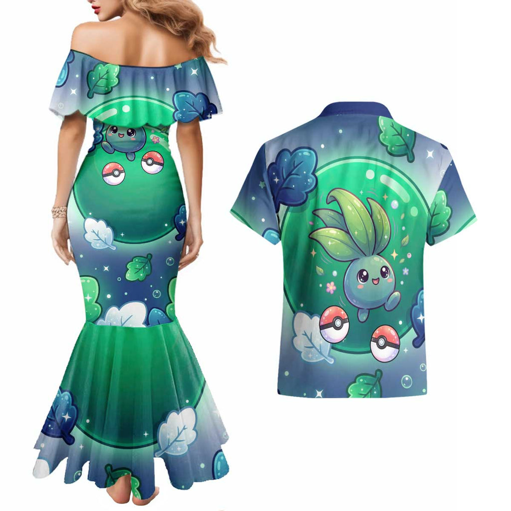 Oddish Couples Matching Mermaid Dress and Hawaiian Shirt Whimsical Kawaii Botanical Fantasy