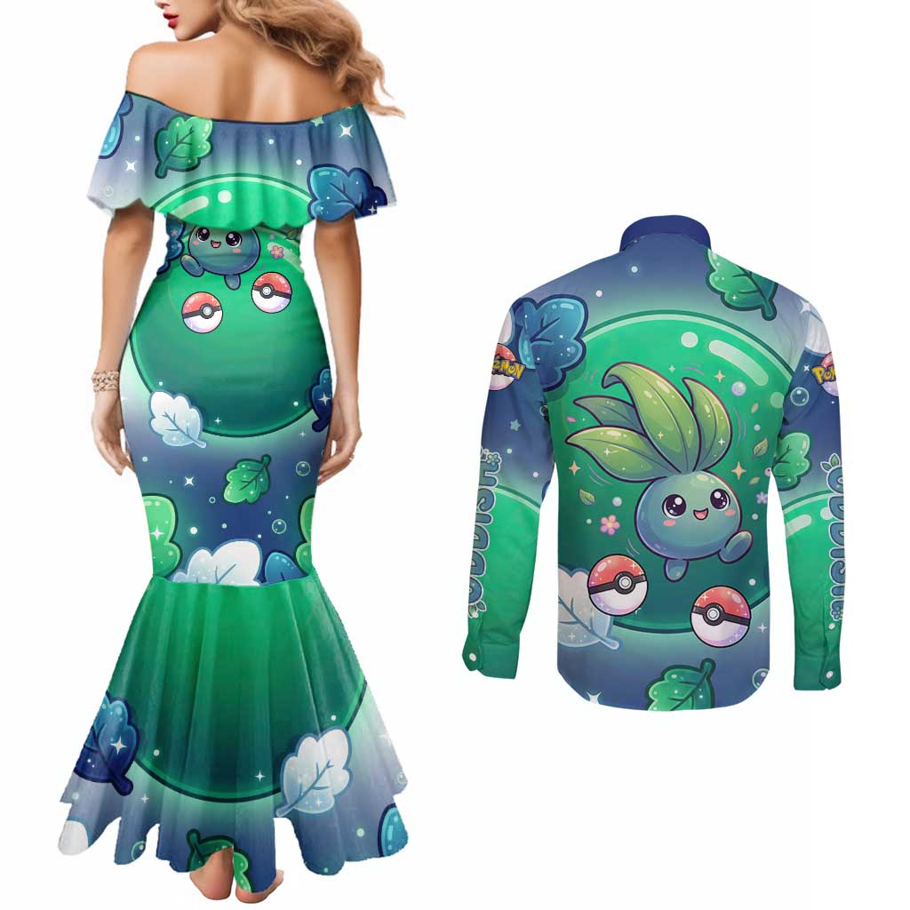 Oddish Couples Matching Mermaid Dress and Long Sleeve Button Shirt Whimsical Kawaii Botanical Fantasy