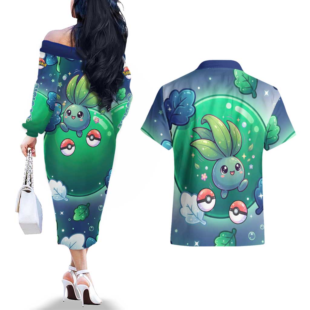 Oddish Couples Matching Off The Shoulder Long Sleeve Dress and Hawaiian Shirt Whimsical Kawaii Botanical Fantasy