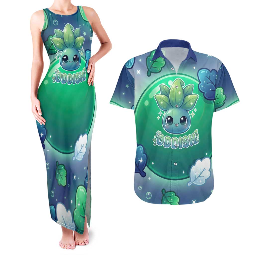 Oddish Couples Matching Tank Maxi Dress and Hawaiian Shirt Whimsical Kawaii Botanical Fantasy