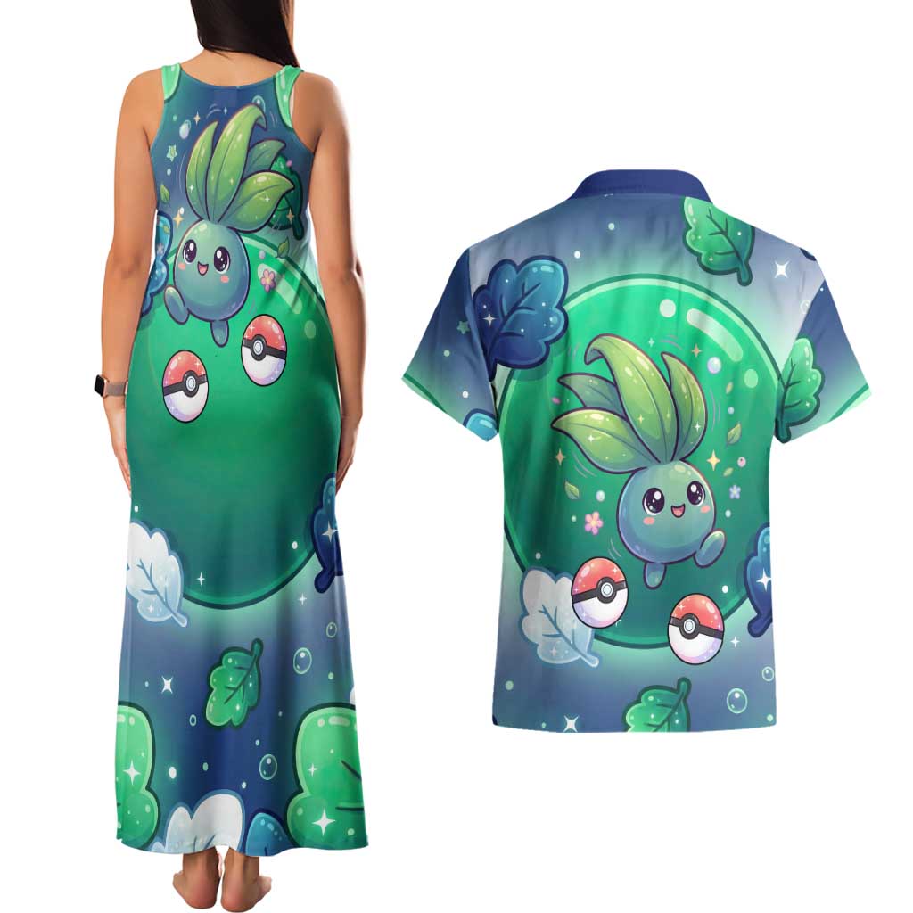 Oddish Couples Matching Tank Maxi Dress and Hawaiian Shirt Whimsical Kawaii Botanical Fantasy