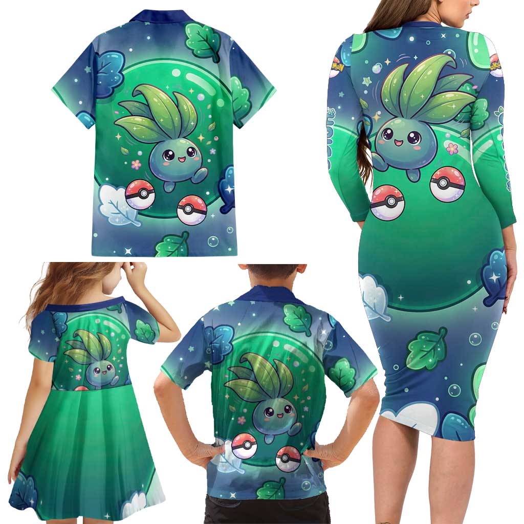 Oddish Family Matching Long Sleeve Bodycon Dress and Hawaiian Shirt Whimsical Kawaii Botanical Fantasy