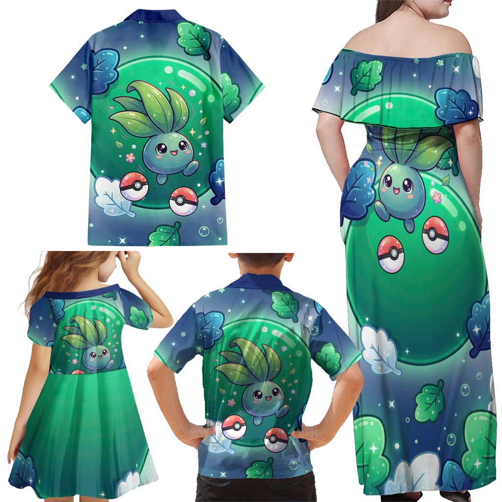 Oddish Family Matching Off Shoulder Maxi Dress and Hawaiian Shirt Whimsical Kawaii Botanical Fantasy
