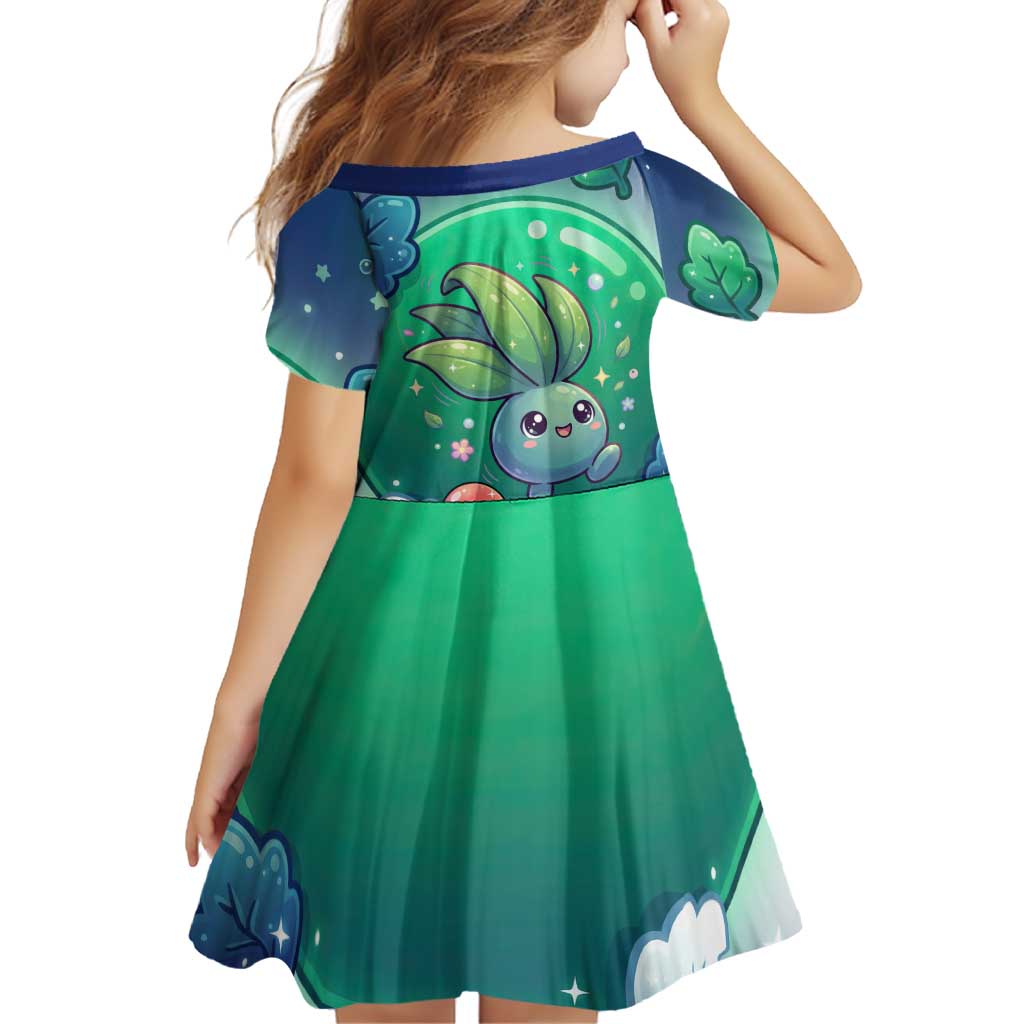 Oddish Family Matching Off Shoulder Short Dress and Hawaiian Shirt Whimsical Kawaii Botanical Fantasy