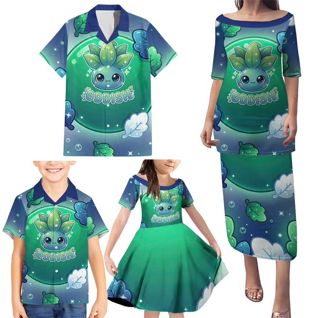Oddish Family Matching Puletasi and Hawaiian Shirt Whimsical Kawaii Botanical Fantasy