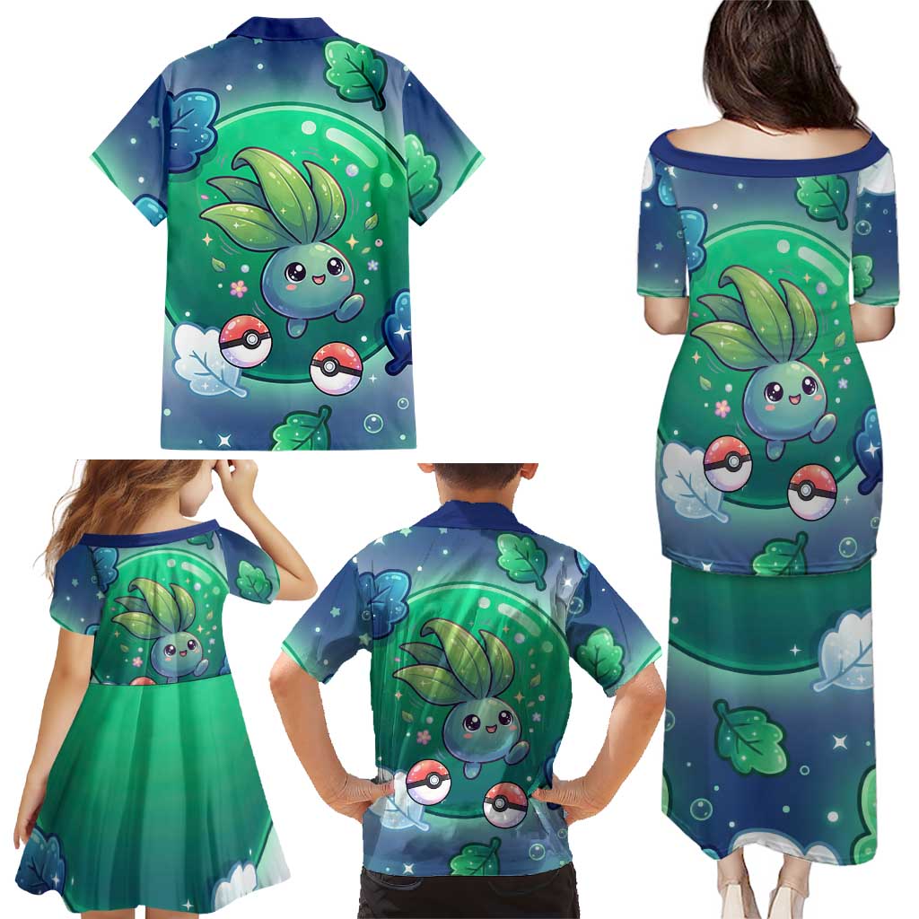 Oddish Family Matching Puletasi and Hawaiian Shirt Whimsical Kawaii Botanical Fantasy