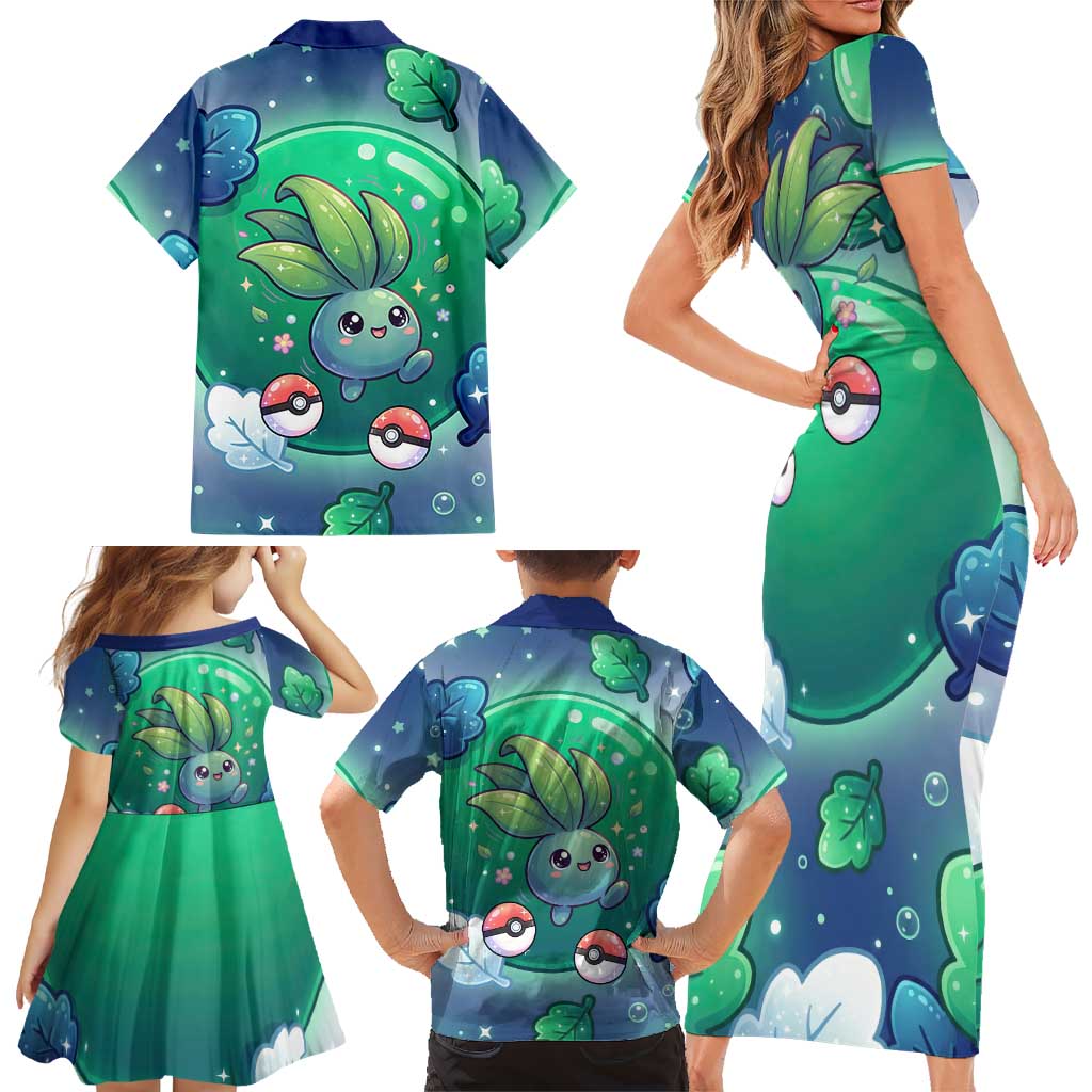 Oddish Family Matching Short Sleeve Bodycon Dress and Hawaiian Shirt Whimsical Kawaii Botanical Fantasy