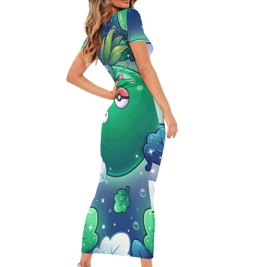 Oddish Family Matching Short Sleeve Bodycon Dress and Hawaiian Shirt Whimsical Kawaii Botanical Fantasy