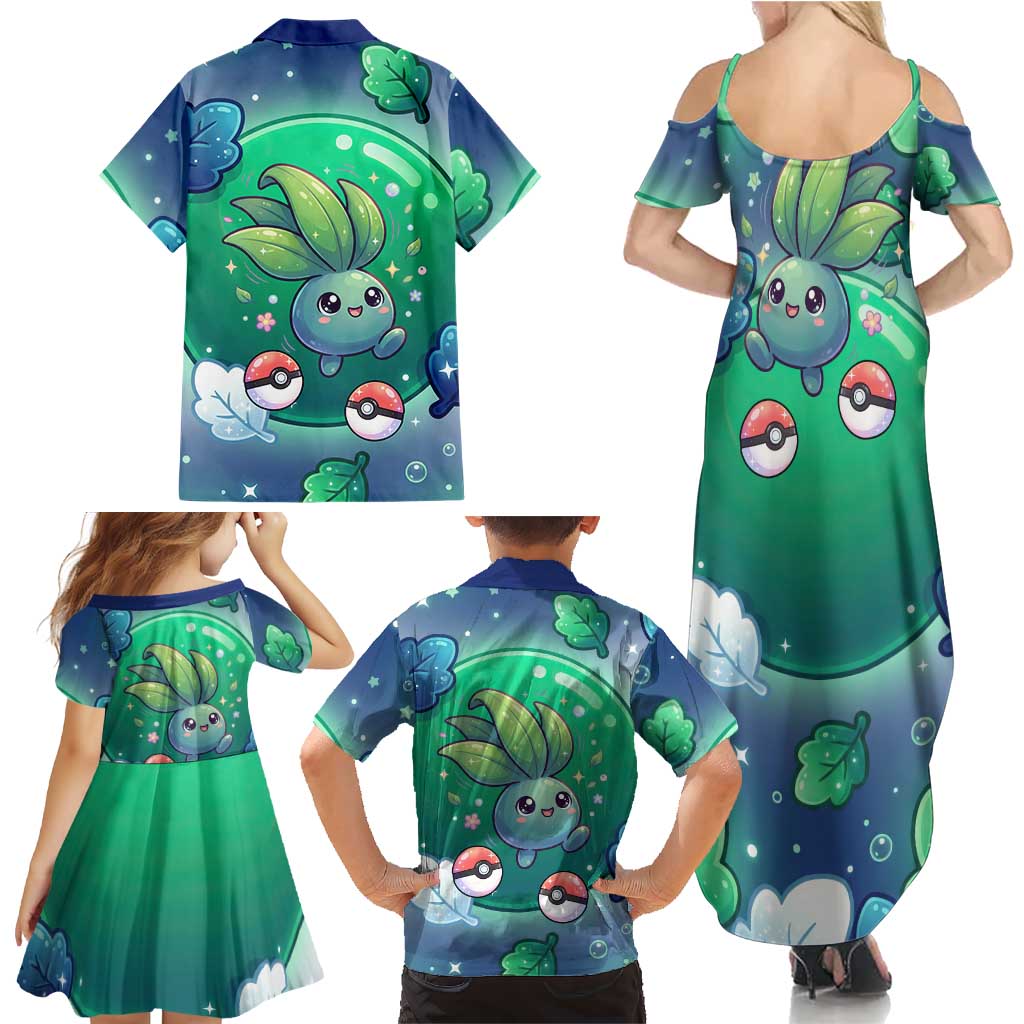 Oddish Family Matching Summer Maxi Dress and Hawaiian Shirt Whimsical Kawaii Botanical Fantasy