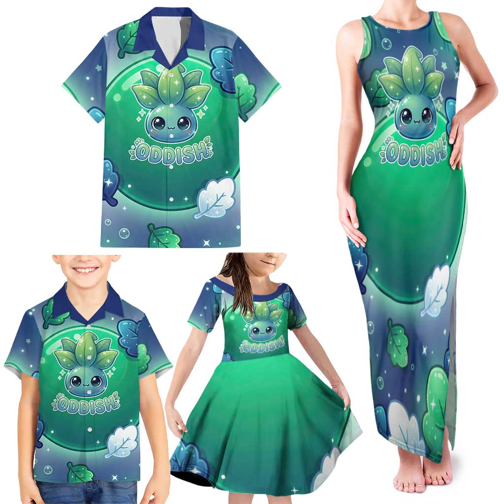 Oddish Family Matching Tank Maxi Dress and Hawaiian Shirt Whimsical Kawaii Botanical Fantasy