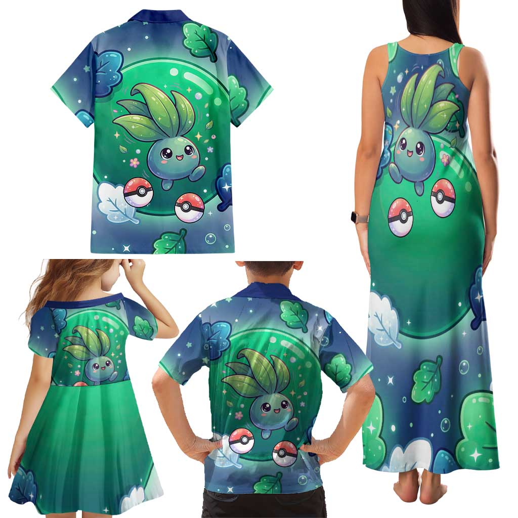 Oddish Family Matching Tank Maxi Dress and Hawaiian Shirt Whimsical Kawaii Botanical Fantasy