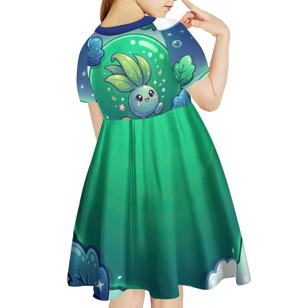 Oddish Kid Short Sleeve Dress Whimsical Kawaii Botanical Fantasy