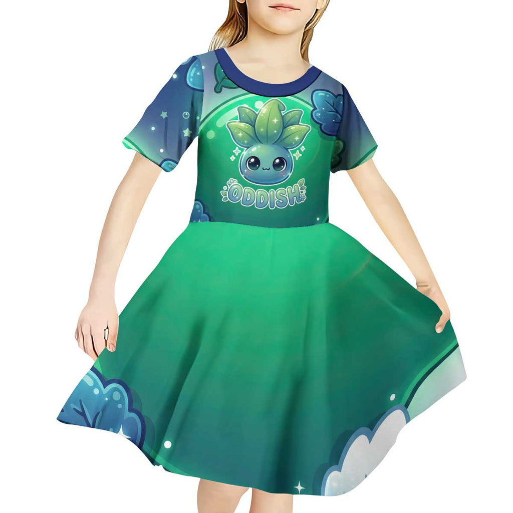 Oddish Kid Short Sleeve Dress Whimsical Kawaii Botanical Fantasy